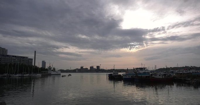 4K Helsinki Baltic Sea Finnish Bay lagoon, yachts, cruise liners view on cloudy summer day video in Finland, northern Europe