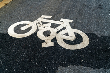 Fototapeta premium the symbol of a bicycle lane on the road