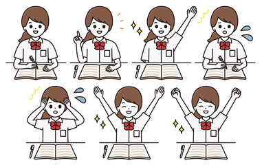 学生 女性 勉強 イラスト セット