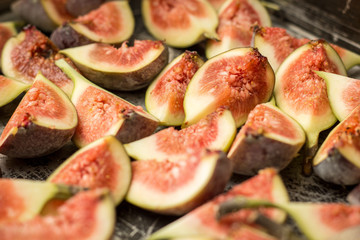 Freshly cut figs with red middle on a table