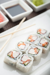 Sushi maki and uramaki rolls with philadelphia