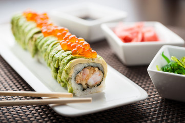 Uramaki sushi sun maki on a dish