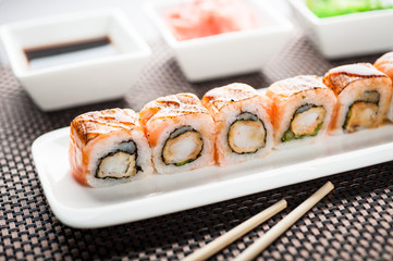 Uramaki sushi bali maki on a dish