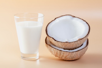 Fresh coconut on an orange ground