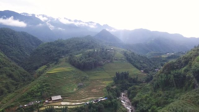 Aerial view of beautiful Cat Cat village in Sapa, Lao Cai, Vietnam