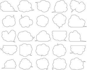 Cute Cartoon clouds Speech bubble outline set