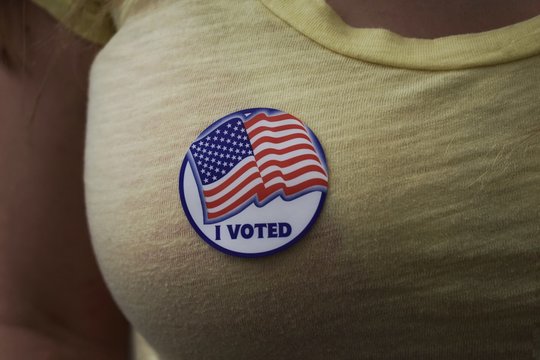 I Voted Sticker Worn On Shirt
