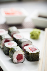 Hosomaki sushi tekka hosomaki on a dish