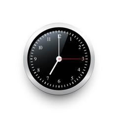 Black classic clock with silver border. Vector black clock template with movable arrows.