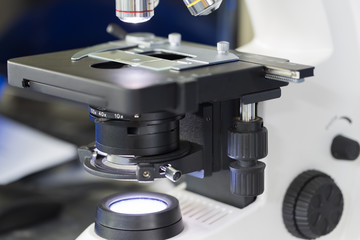 Close up of microscope at the blood laboratory, Concept Science and Technology