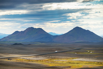 Obraz premium Beautiful view summer of road trip at north land, Iceland , tourist driving on the road at north land in Iceland
