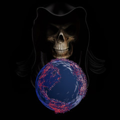 The planet earth transform to Covid 19 virus with Angel of Death .3d rendering.