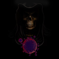 The planet earth transform to Covid 19 virus with Angel of Death .3d rendering.