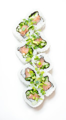 Sushi maki rolls with rice around them