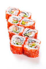 Sushi maki rolls with masago caviar around them