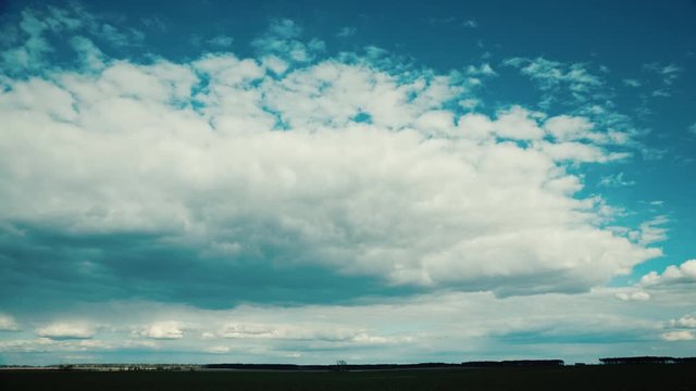 Dramatic Sky Above Rural Landscape Field Meadow. Agricultural And Weather Forecast Concept. Time Lapse, Timelapse, Time-lapse
