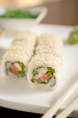 SAKURA CHEESE MAKI sushi rolls with salmon