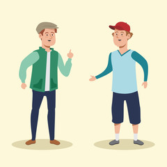 cute men talking with casual clothes