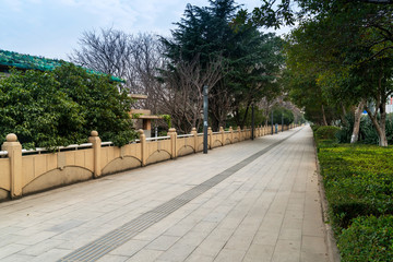 empty, modern square and skyscrapers in modern city