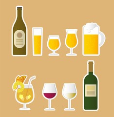 ビールとワインアルコールアイコン白フチ付き＿Drink-alcohol