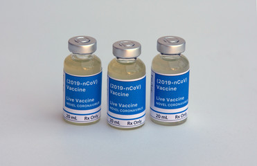 Close up of vaccine concept for coronavirus on a white background.