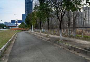 Empty urban road and buildings in China