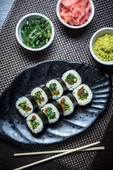 Vegetarian and vegan sushi maki with dried tomato