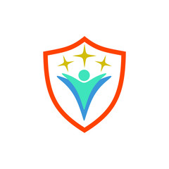 Student and shield with stars logo