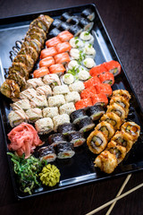 Sushi set with various maki and uramaki sushi type