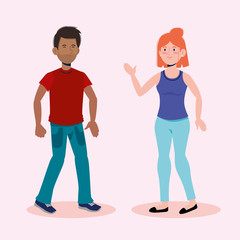 fashion boy and girl talking with casual clothes