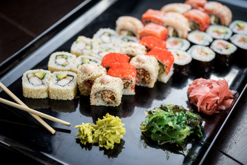 Sushi set with various maki and uramaki sushi type