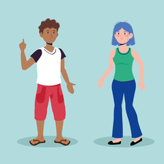 cheerful boy and girl talking with casual clothes