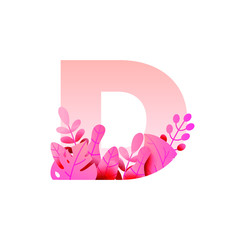 Botanical Alphabet Series - Letter D vector with botanic branch bouquet composition