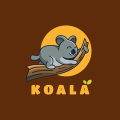 Vector Logo Illustration Koala Cute Cartoon Style.