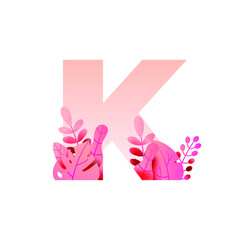 Botanical Alphabet Series - Letter K vector with botanic branch bouquet composition