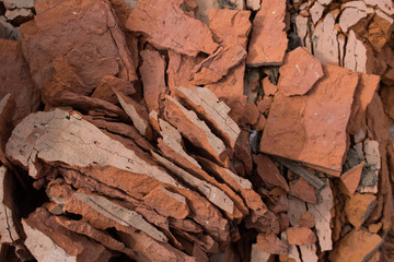 Close up of broken red bricks background