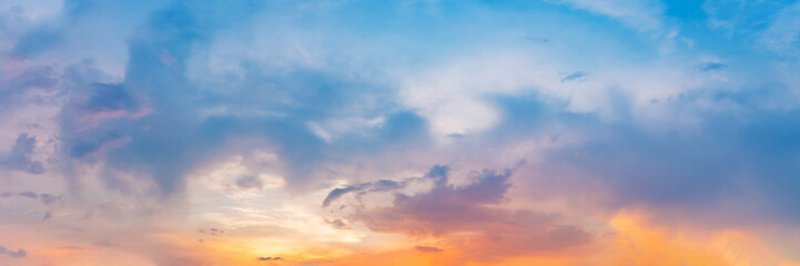 Naklejka na ściany i meble Twilight panorama sky background with colorful cloud in dusk. Panoramic image.
