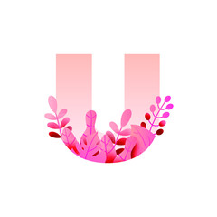 Botanical Alphabet Series - Letter U vector with botanic branch bouquet composition