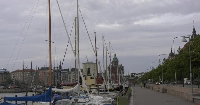 4K Helsinki Baltic Sea Finnish Bay lagoon, yachts, cruise liners view on cloudy summer day video in Finland, northern Europe