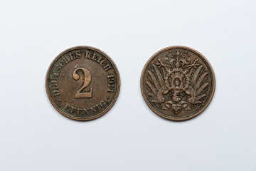 1911 GERMAN 2 PFENNIG COIN, DEUTSCHES REICH