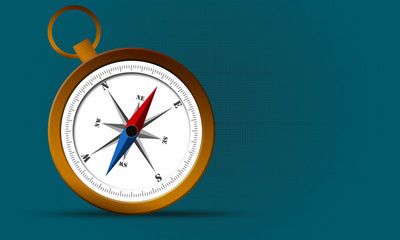 Isolated flat golden compass with shadow