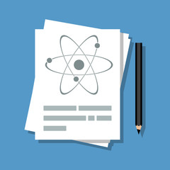 paper sheets with atomic sign, physics discovery or lesson overview