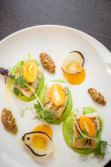 Grilled white fish with green purée