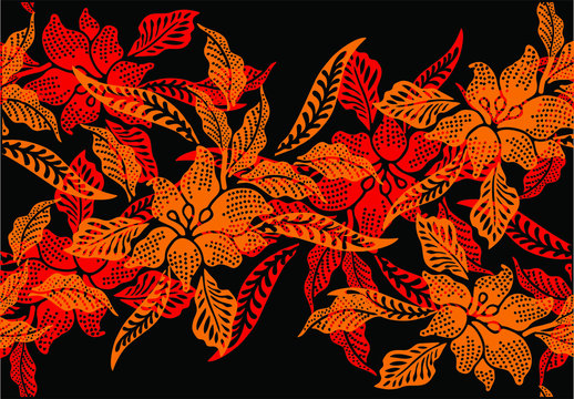 Indonesian batik motifs with very distinctive plant patterns,Vector