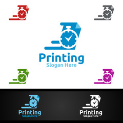 Fast Printing Company Vector Logo Design for Media, Retail, Advertising, Newspaper or Book Concept