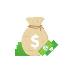 Money bag with dollars, cash cartoon vector illustration.