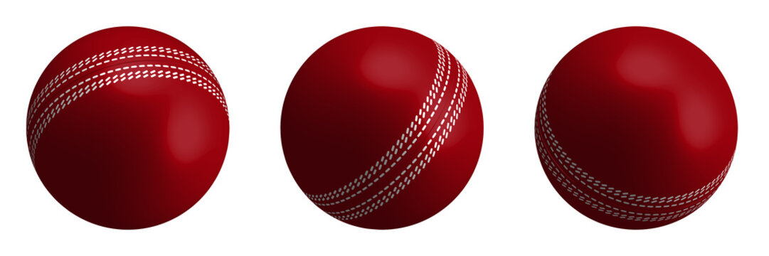 red cricket ball in realistic style on a white background. Summer team sports. 3d vector