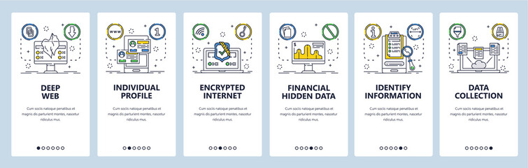 Deep web website and mobile app onboarding screens vector template