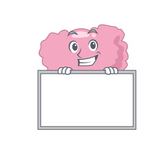 Brain cartoon design style standing behind a board
