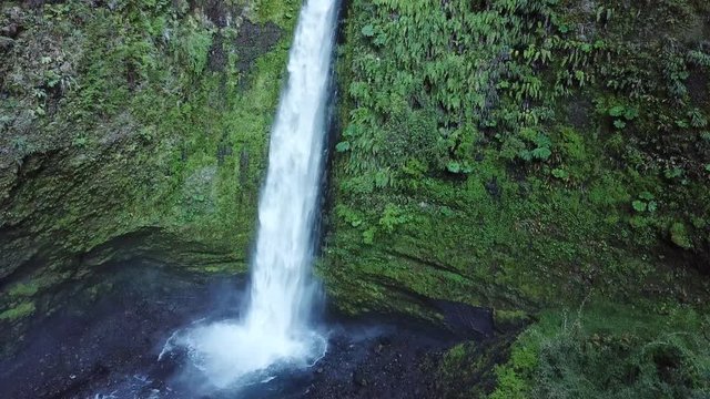 La Cascada Waterfall, Puerto Octay, Chile, Drone Aerial View of Hidden Fall in Pristine Rainforest Landscape